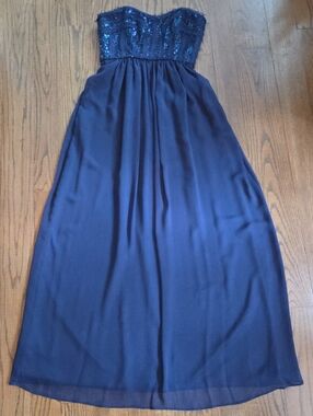 BCBG Max and Cleo Long Symmetrical Strapless Dark Knight Sequin Dress Size 4